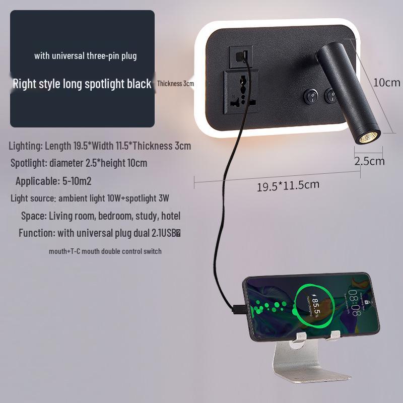 Modern Minimalist Indoor LED Wall Lamp with USB Reading Light for Bedroom or Living Room.