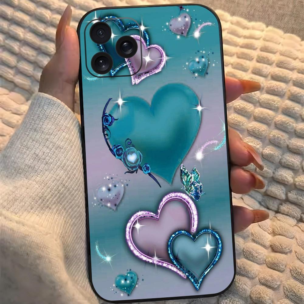 

Valentines Blue Heart-Shaped Phone Case For iPhone 11 12 13 14 15 16 17 Pro Max 14 15 Plus 17Air XR XS MAX 7 8 Plus SE Cover iPhone 16 Pro