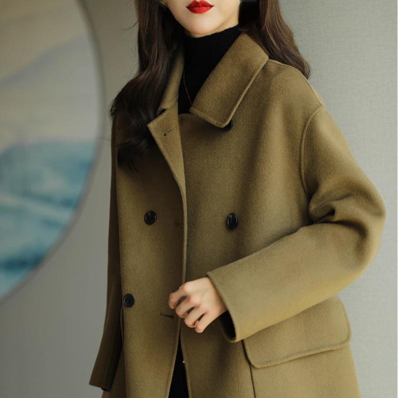 Palton de lână de toamnă și iarnă pentru femei, de lungime medie, până la genunchi, de culoare fulgii de ovăz, de culoare uni, de culoare coreeană, de haine de lână pentru femei