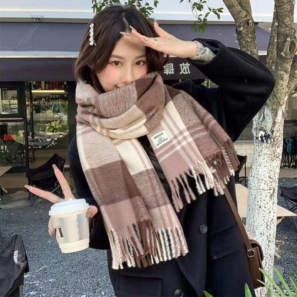 Pashmina Warm Rainbow Plaid Scarf Winter Retro Long Fringe Scarves Soft Thickened Cashmere Shawls Girls