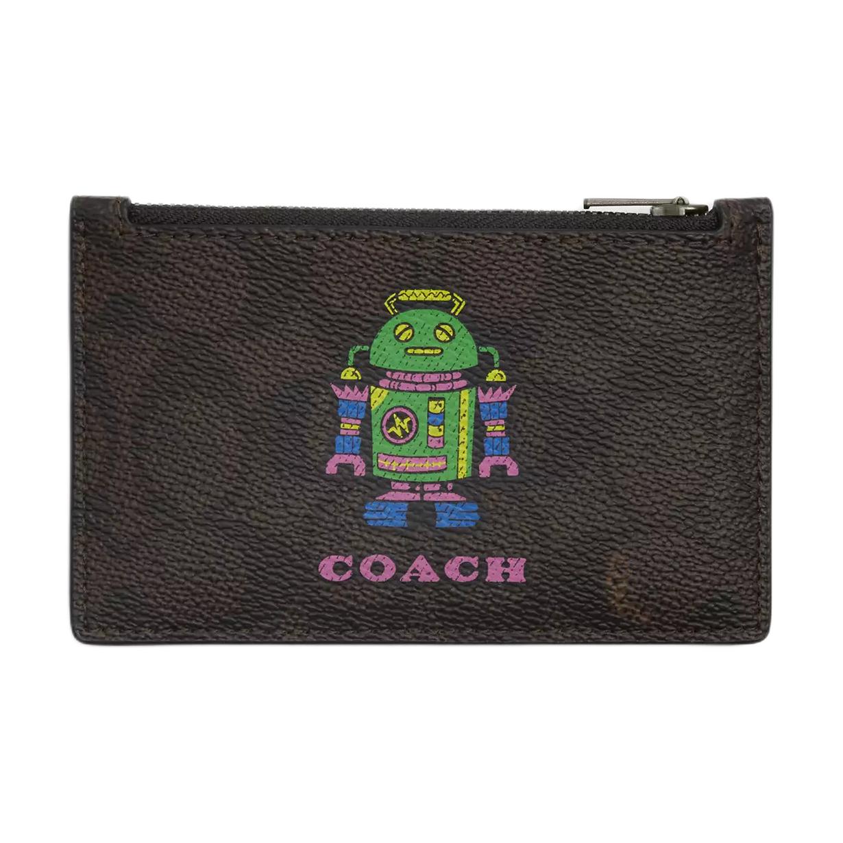 Coach Cosmic 13 Brand Logo Robot Print Coated Canvas Card Case Women Card Case Walnut Multicolor CW223-QBWAN Walnut Wood Multicolor