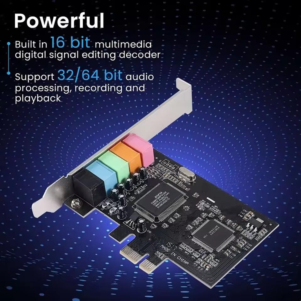 PCI-E 5.1 Sound Card Computer PCIE 5.1 Channel 3D Audio 6 Channels 3D Games Music Digital Sound Card PCI Express 5.1 CH 24Bit