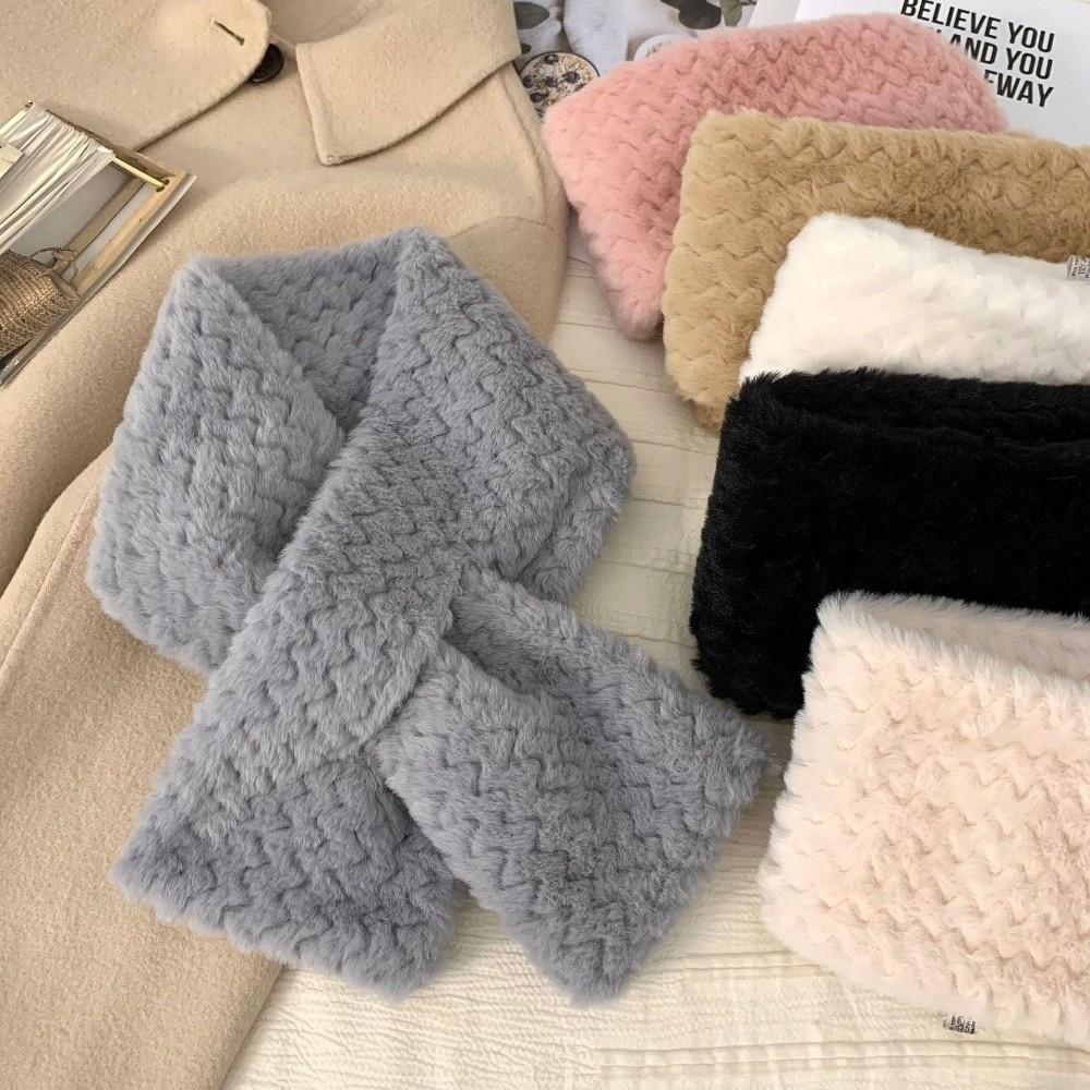 Soft Cross Scarf Thickened Winter Scarves Elegant Knitted Neckerchief  Outdoor