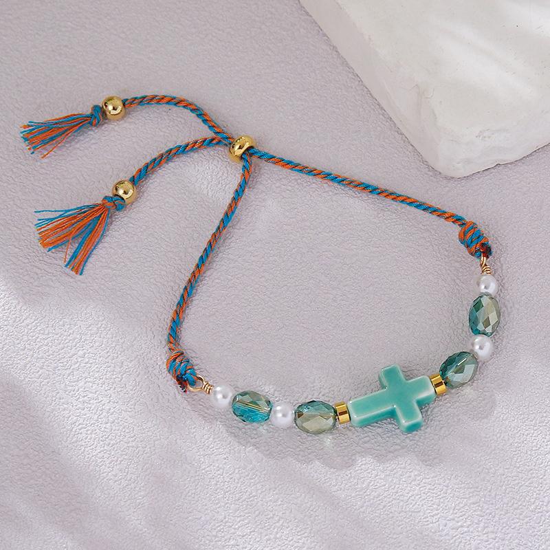 Colorful Cross Braided Bracelet For Women Bohemia  Pearls Adjustable Bracelet Friendship Jewelry