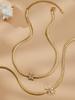 Exquisite 18k Gold-Plated Zircon Flower Jewelry Set: Stackable Stainless Steel Bracelet and Necklace.
