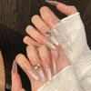 10Pcs Fake Nails Pointed Stiletto Cat Eye Gel Nail Tips for Women, Handmade False Nails with Gradient Pink Peach Design
