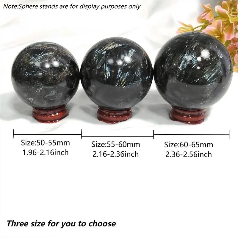 1Pc 0.44-1.1LB Large Astrophyllite Garnet Sphere With Wood Based Stand Crystal Quartz Collection Black Firework Reiki
