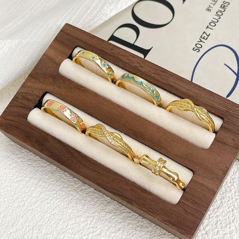 Medieval Retro Niche Bamboo Joint Open Ring Enamel Dripping Oil Landscape Adjustable Ancient High-End Accessories Women