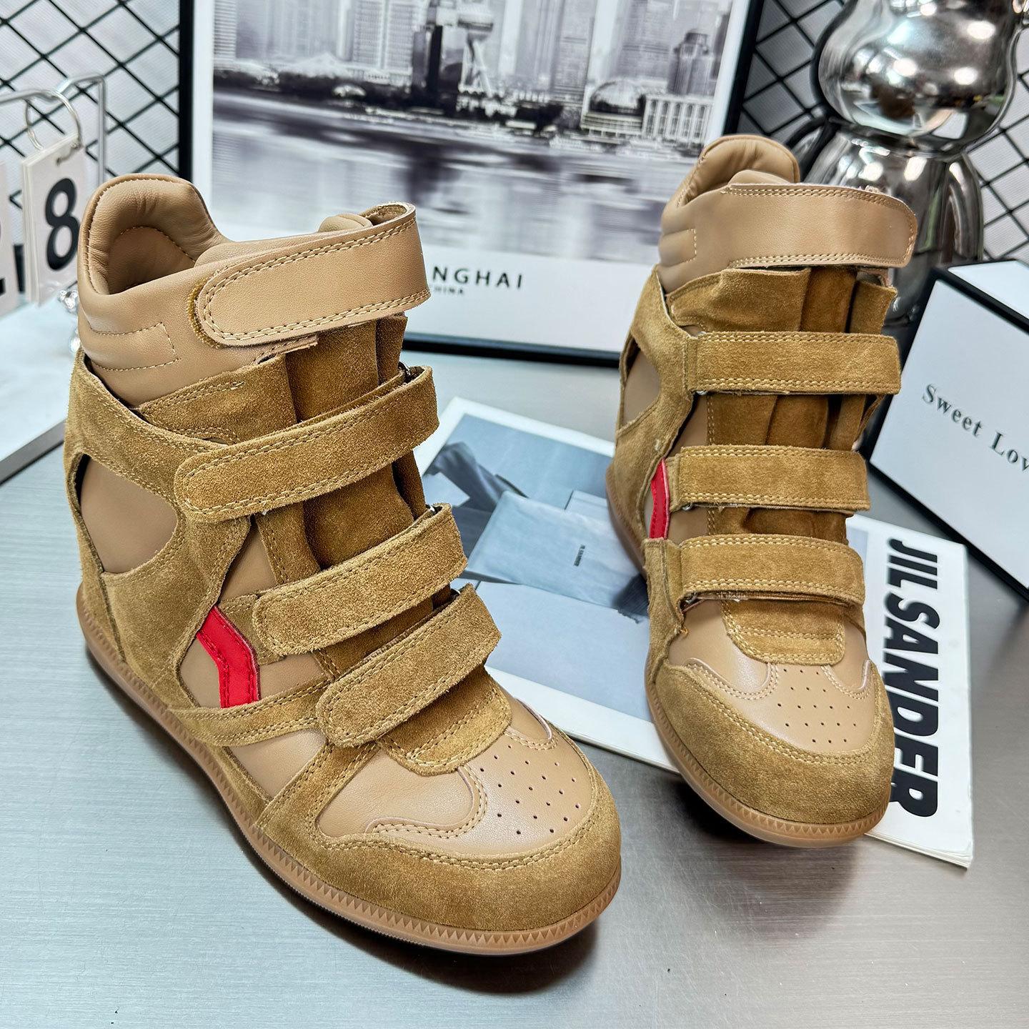 

Men Women Casual Sports Boots ThickSole Fashion New Inner Heightening Velcro High top Shoes Women, Trendy Wedge Shoes, Fashionable Versatile Thick ... 40