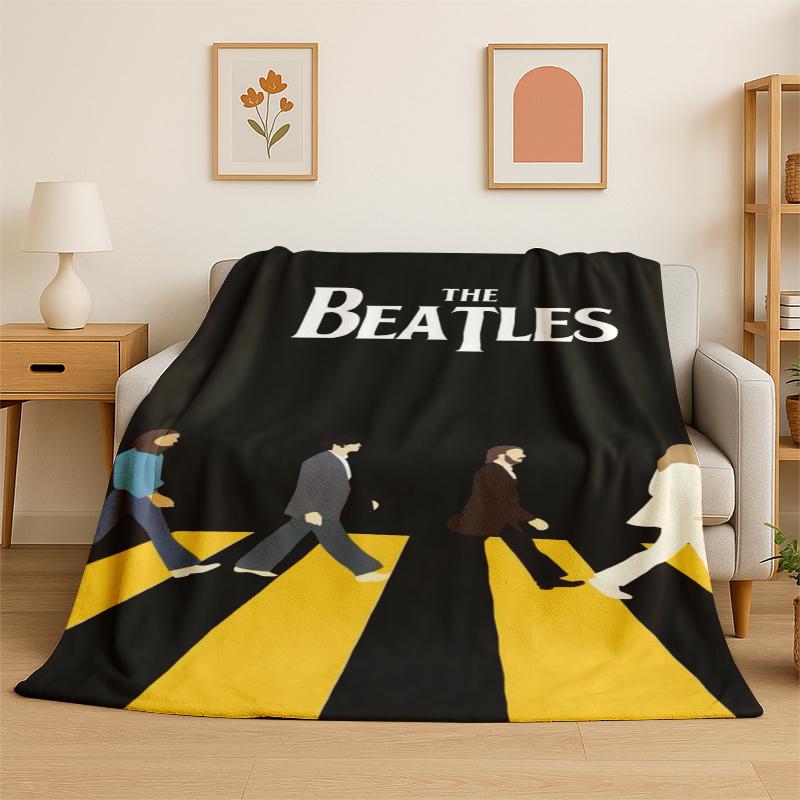 3D B-Beatles Rock Band Star Flannel Blanket Soft Warm Throw Blanket for Bedroom Living Room Bed Travel Camping Picnic Gift kid 75x90cm
