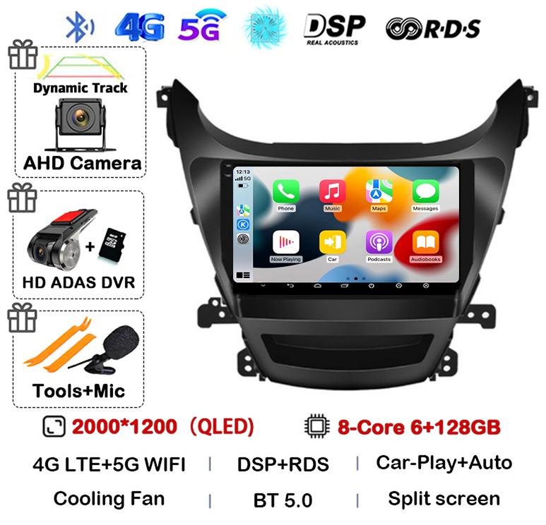 Android 14 Carplay Auto Car Radio For HYUNDAI ELANTRA 2011 2012 2013 2014 2015 2016 Multimedia Stereo Video Player GPS 4G WIFI