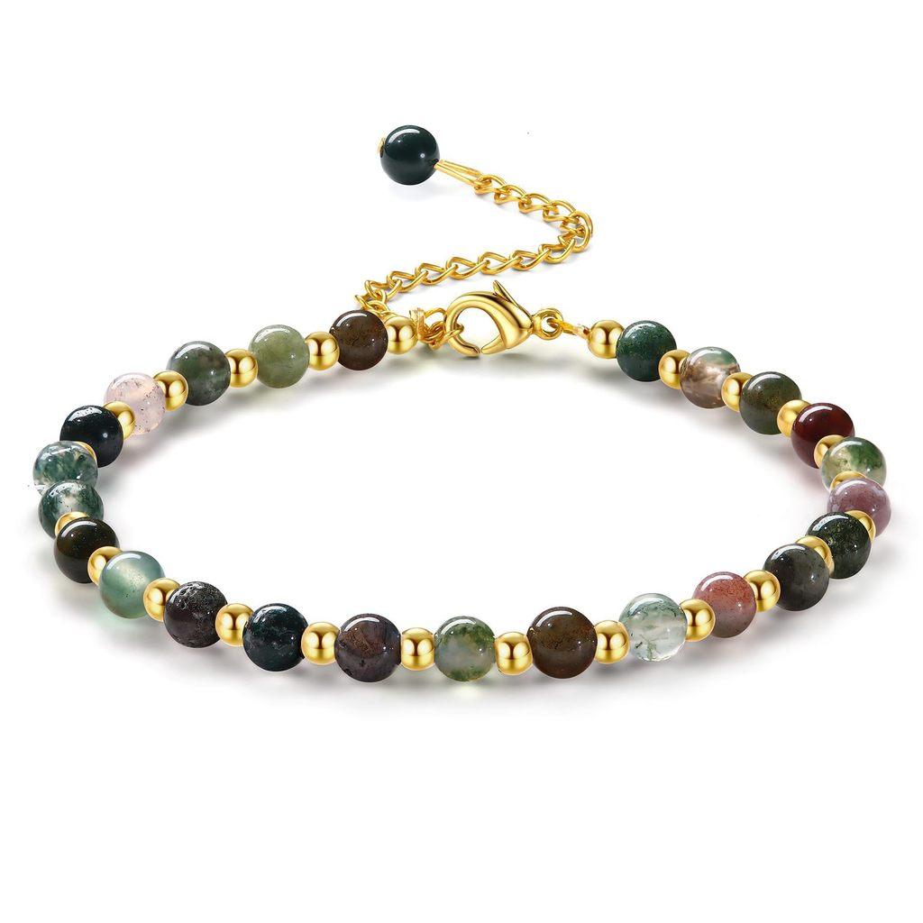 Geometric Pink Crystal Beaded Bracelet With Adjustable Gold Chain For Women Jewelry Gift