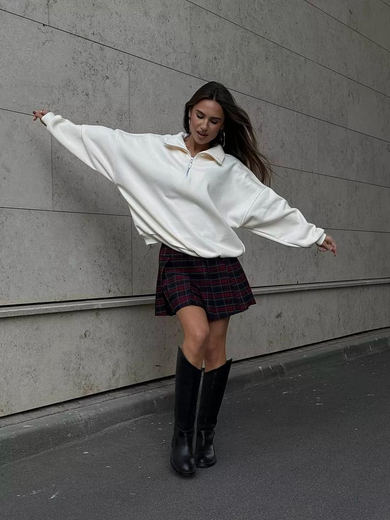 Solid Color Outer Wear Half Zipper Stand Collar Fashionable Trend Lapel Sweatshirt Loose Top