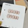 10pcs Handmade Carved Pearl Chain Cat Eye Press On Nails Short Square Nude Pink Fake Nails For Women Summer