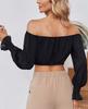 Womens Off Shoulder Chiffon Blouse Puff Sleeve Slim Fit Summer Party Top