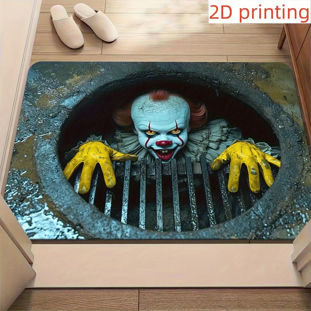 Halloween Clown Horror Theme Doormat Manhole Cover Design Entryway Anti Slip Mat Halloween Decor Personalized Rug