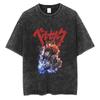 Camiseta Lavada Estampada de Anime Berserk Guts para Hombre Algodón de Alta Calidad Camisetas Vintage Oversize Street Tee Harajuku Camiseta Masculina