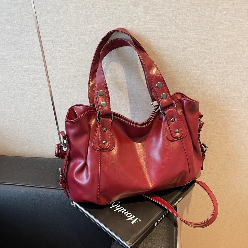 Glossy PU Leather Tote Bag With Dual Handles And Adjustable Shoulder Strap