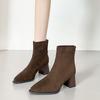 Suede thick heel short boots women's 2026 autumn and winter new fashion pointed Martin boots high heel rear zipper temperament thin boots