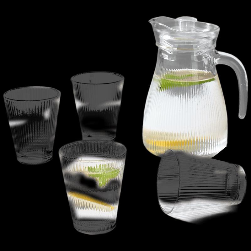 Wanjing Fengya 5-Piece Glass Water Pitcher Set 1200ml Pitcher & 4x 220ml Tumblers