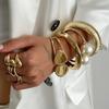 Vintage Creative Gold Color Geometric Spring Bangles Exaggerated Punk Chunky Cuff Bangle Bracelets for Women Men Imitation Pearl Fashion Jewelry Gift
