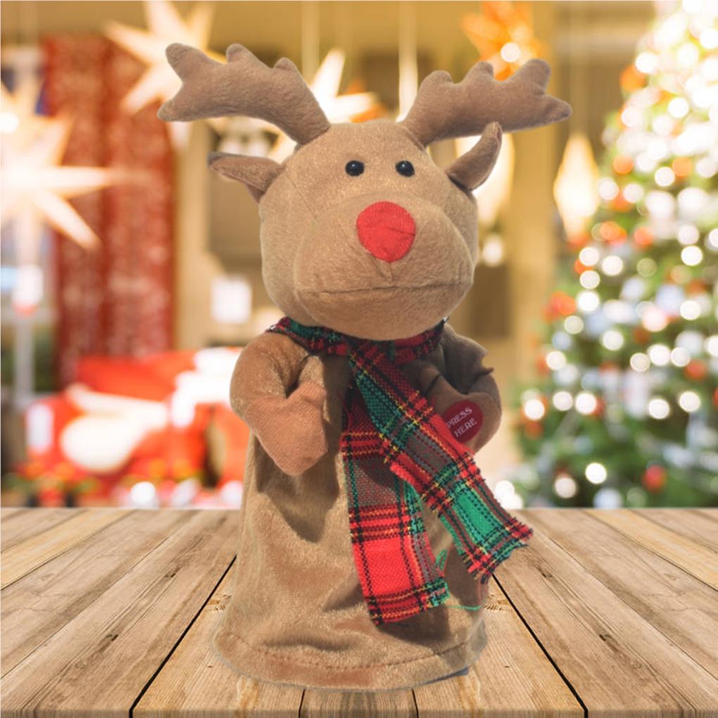 Christmas Doll Animal Themed Party Decorative Xmas Children Toy Stuffed Table Showcase Decoration Battery Operated