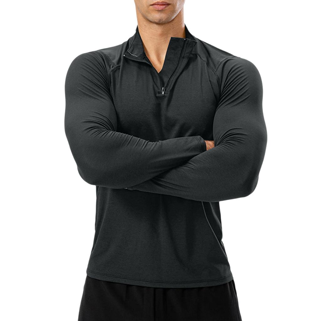 Men's  Fitness  Sports  Quick To Dry  Half Zipper  Self-Cultivation  Pullover  Long Sleeves  Hoodie