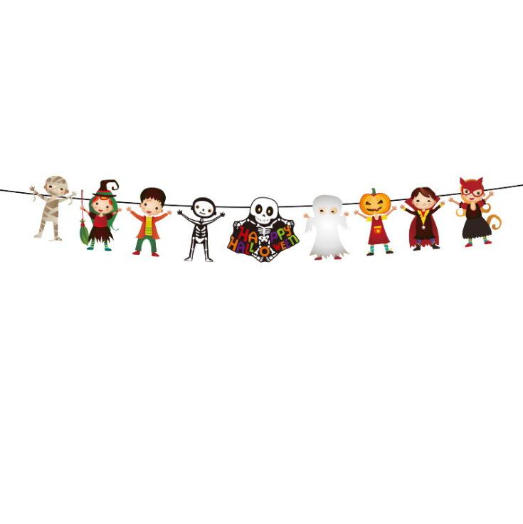 Halloween Ghost Festival Theme Decoration Flag Bar Shopping Mall Layout Cartoon Banner Latte Flower String