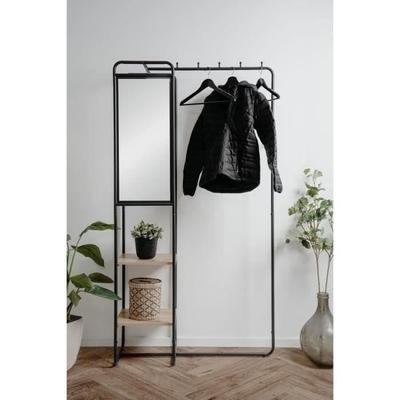Hallway Furniture - LUTON - Metal Structure - Black / Artisan Oak - 100 X 185 X 37 Cm - 2 Shelves - 1 Mirror