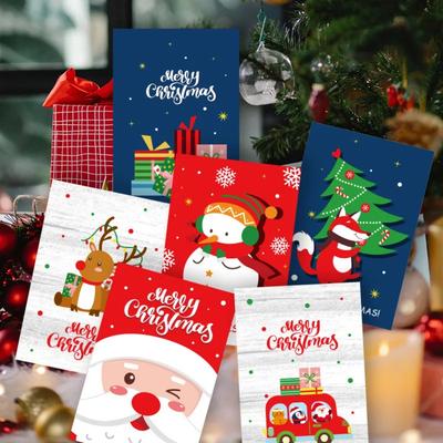 6pcs/1set Merry Christmas Fold Small Greeting Cards Xmas Greeting Card DIY New Year Postcard Gift Card Xmas Party Decorate Noel