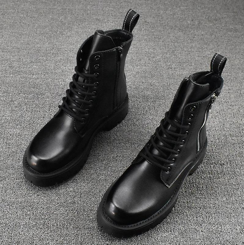 Mens Fashion Stage Nightclub Dress High Motorcycle Boots Black White Shoes Cowboy Genuine Leather Boot Platform Long Botas Male