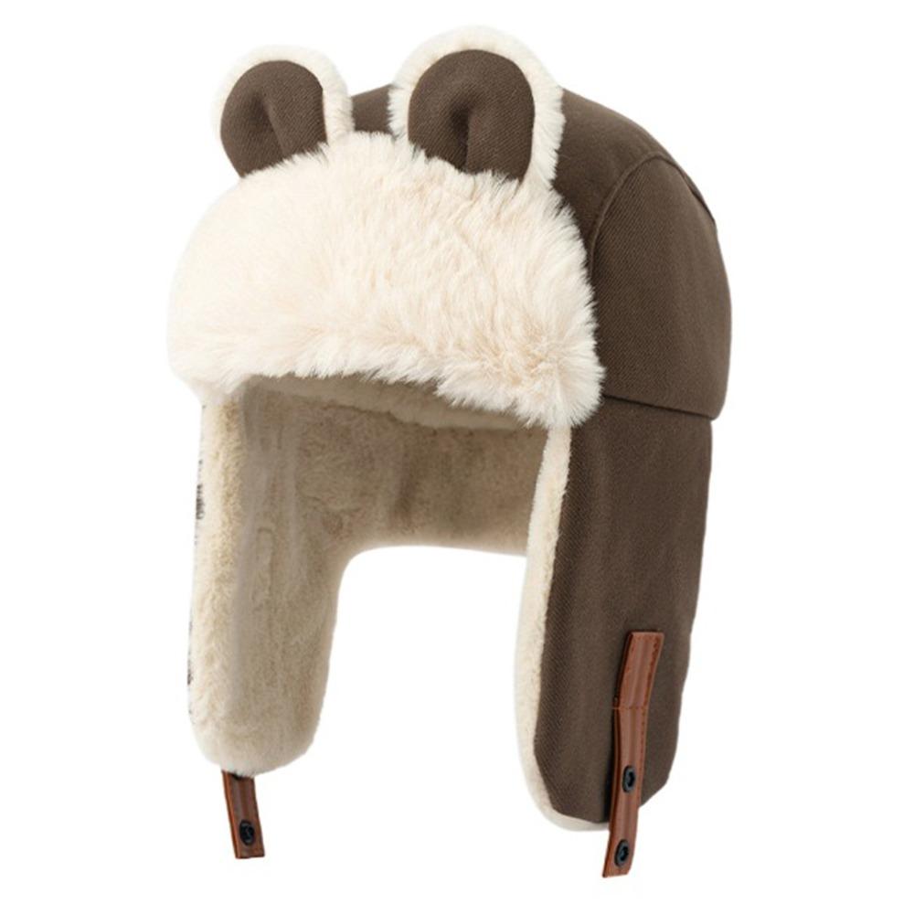 Plush Bear Ear Pilot Hat Winter Ear Protection Hat Outdoor Faux Fur Pilot Cap Unisex
