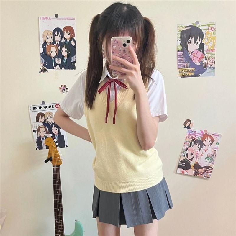 Azusa Nakano Mio Cosplay JK Uniform Set: Campus Style Knit Dress & Skirt