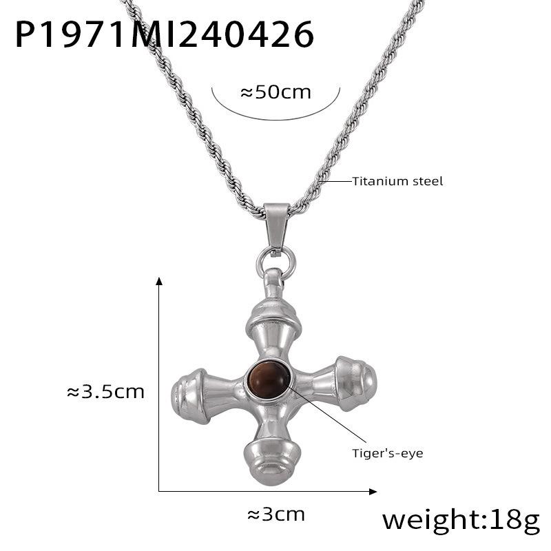 Retro Fashion Light Luxury Tiger'S Eye Stone Cross Pendant Collarbone Chain Niche Gold New Necklace Women