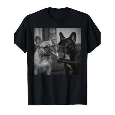 Frenchie Buddies Lustiges Französische Bulldogge Raucht Zigarette Meme T-Shirt - Unisex Baumwolle Rundhals T-Shirt mit Frenchie Buddies Aufdruck, Lässiges Humorvolles Geschenk