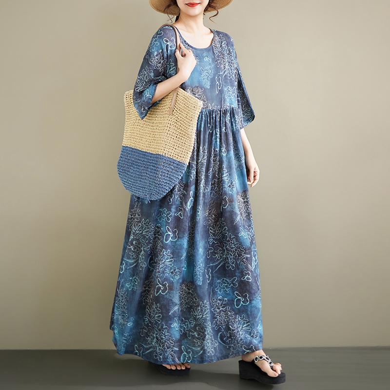 DIMANAF 2026 Summer Beach Women Plus Size Vintage Lady Long Dress Loose Oversize Maxi Print Cotton New