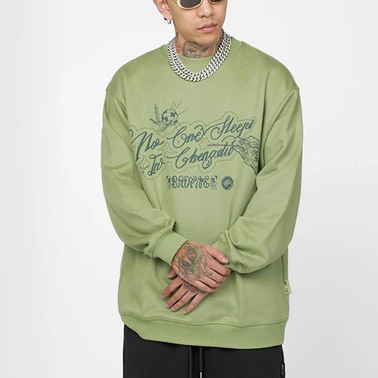 Li-Ning Badfive Series Sports Basketball Print Loose Round Neck Pullover Sweatshirt Unisex Tops Eucalyptus-Green AWDRH65-2