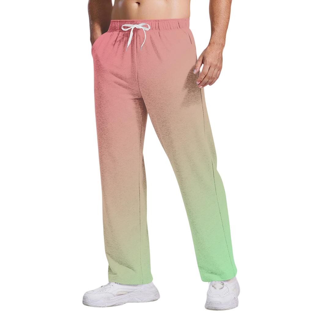 Herrbyxor med slips, gradientmönster och fickor | Lösa raka ben, resår i midjan med dragsko för vardags- och fritidskläder