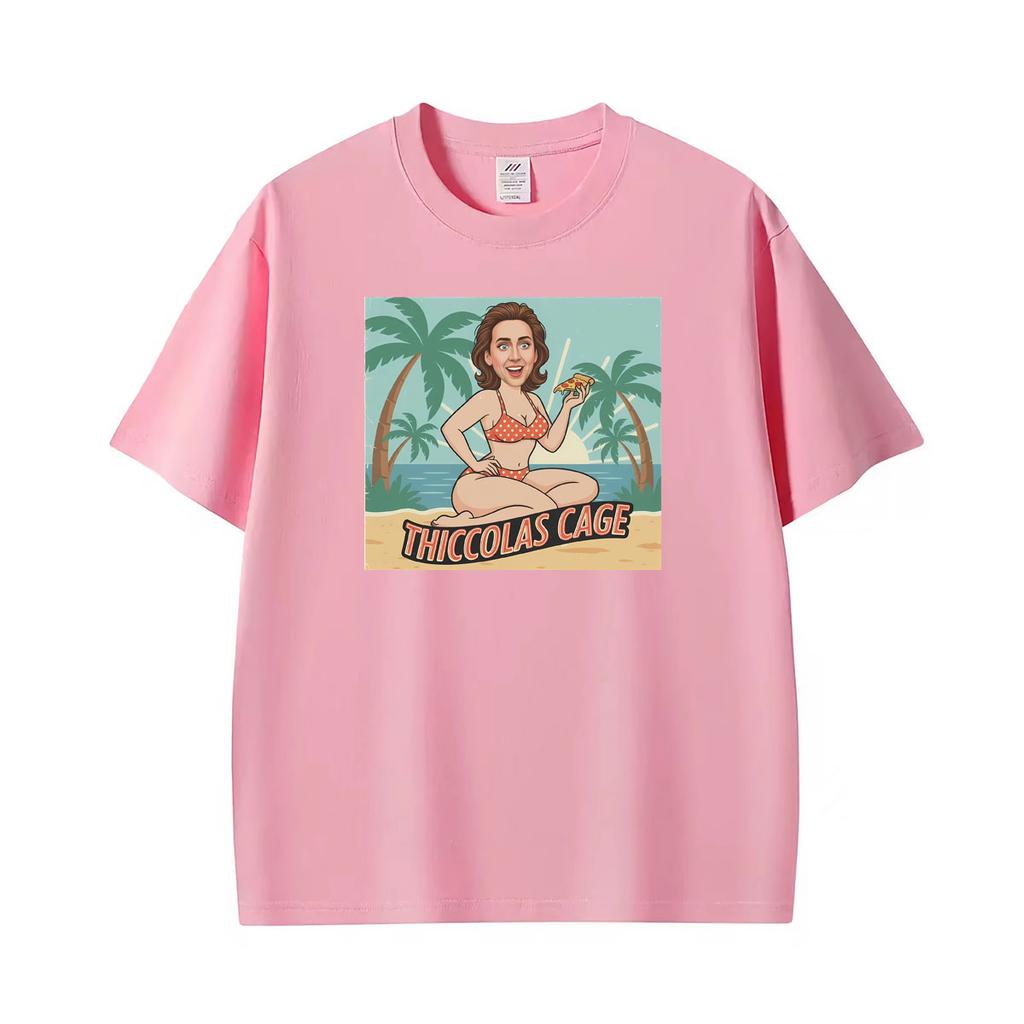 Thiccolas Nicolas Cage Retro Beach Meme Funny T Shirts Unisex Unisex Classic Harajuku Fashion T Shirt Summer Tops Oversized Tshirts