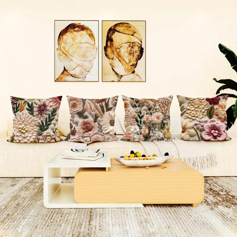 3D Blumenstickmuster Heimdekorativer Kissenbezug Wohnzimmer Sofa Polyester Kissenbezug mit Reißverschluss