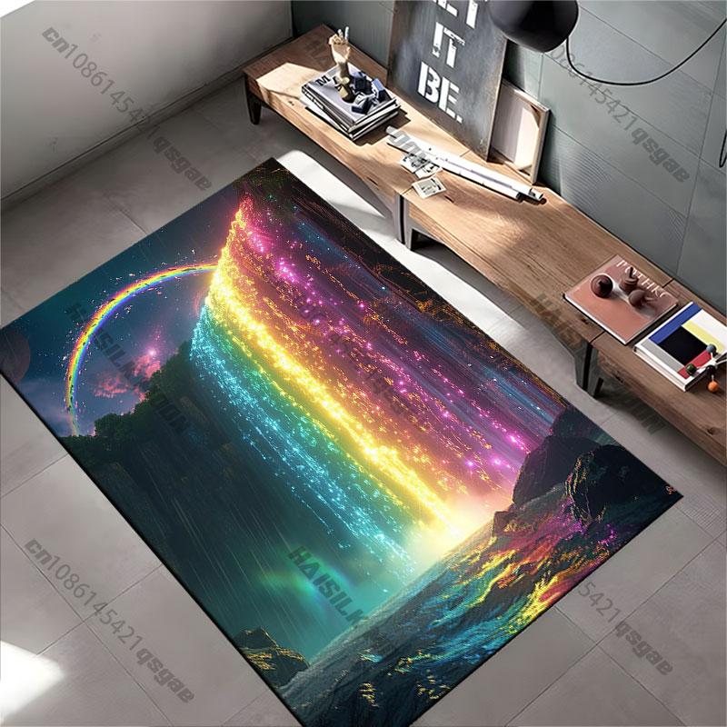 Magical Rainbow Glowing Waterfall Carpet Yoga Living Room Room Decor Children's Crawling Mat Doormat Area Rug Games Mat
