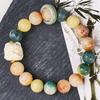 Natural Multi Color Carved Bodhi Root Beads Bracelet with Pendant Adjustable Unisex Buddhist Prayer Jewelry Gifts