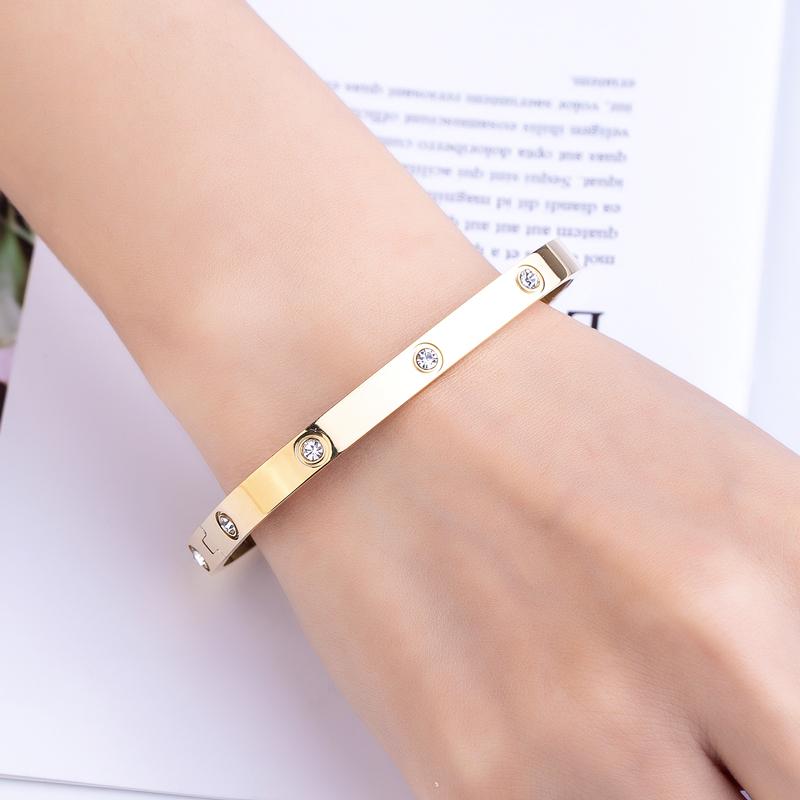 Updated Square Ten Crystal Woman Bracelets Stainless Steel Love Bangles Cubic Zirconia Golden Woman Jewelry