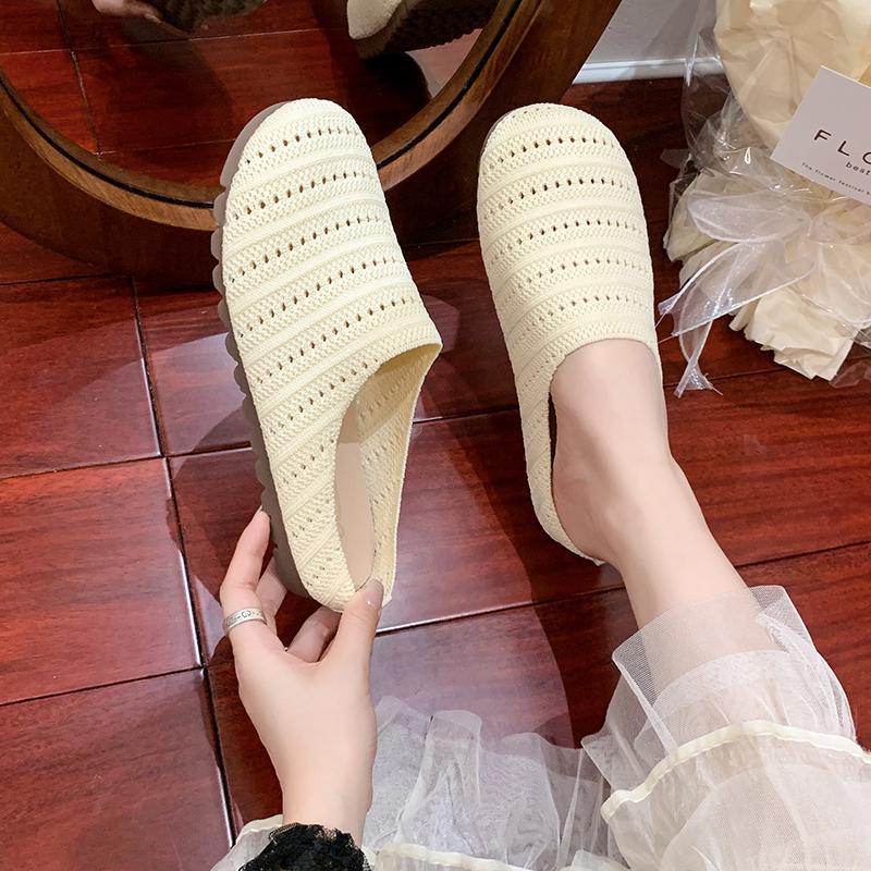 Fashion CRLAYDK Damen Bequeme Slipper Mules Loafer Hausschuhe Damen Strick Rückenfrei Walking Atmungsaktiv Lässige Pantoletten