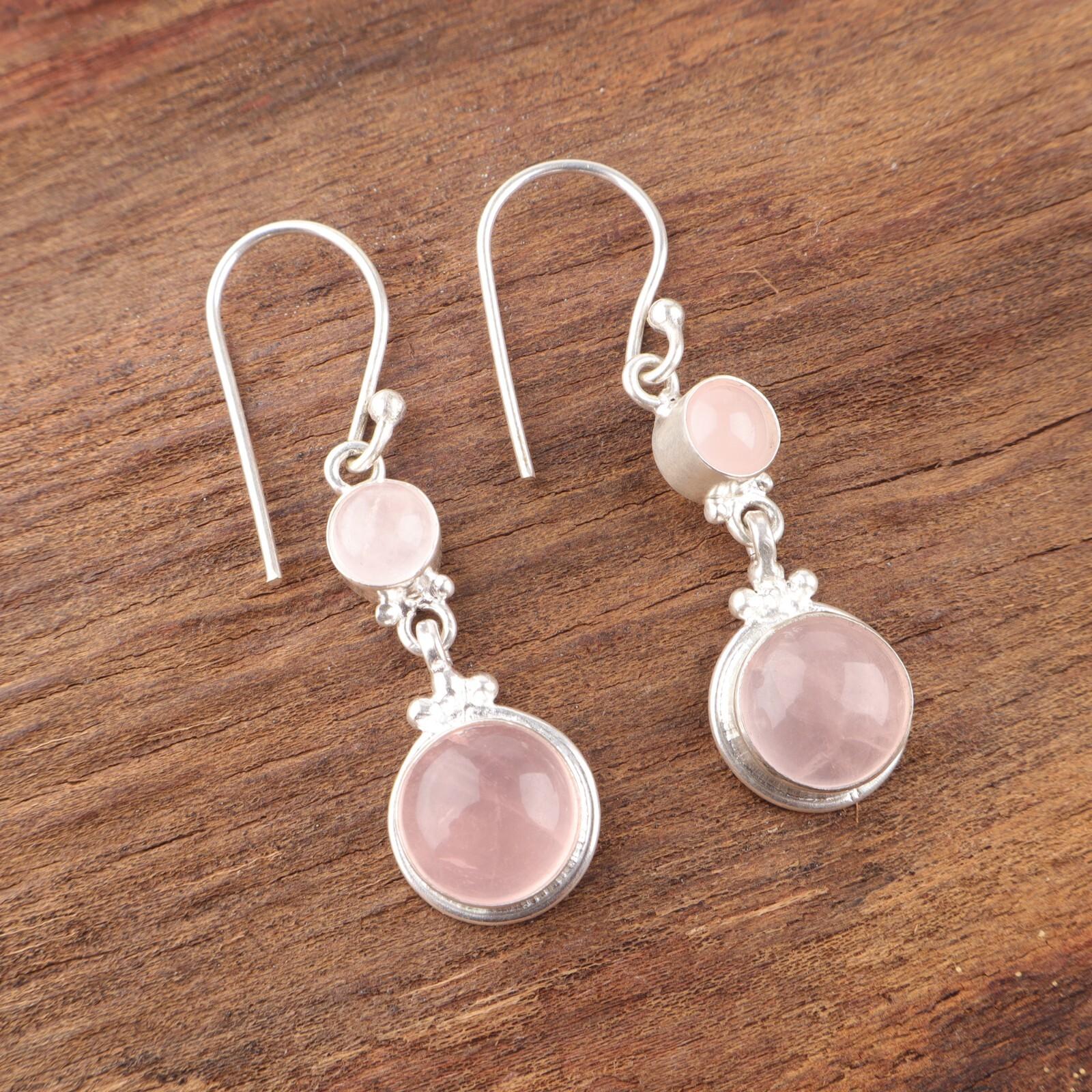 

Натуральный камень Розовый Кварц 925 Проба Серебро Ручная Работа Заявление Серьги EE-160-19