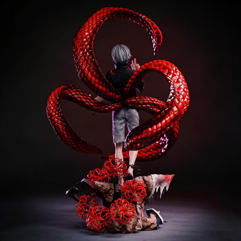 New 35Cm Tokyo Ghoul Gk Ken Kaneki White Hair 4 Kagune Action Figure Double Head Statue Collectible Anime Model Toy Desk Decor
