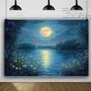 2D Magical Moonlight Lake Tapestry Night Reflection with Wildflowers Wall Art