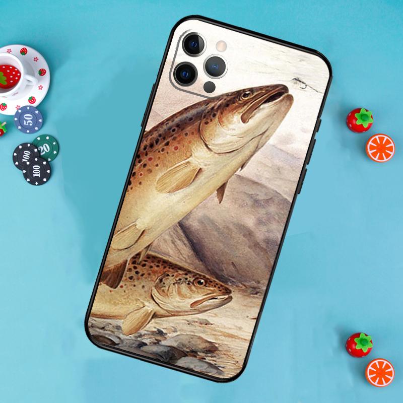 Vintage Trout Fishing Phone Case For iPhone 17 Air 16 15 14 13 11 12 Pro Max 13 12 mini 15 16 Plus 16e Cover Funda