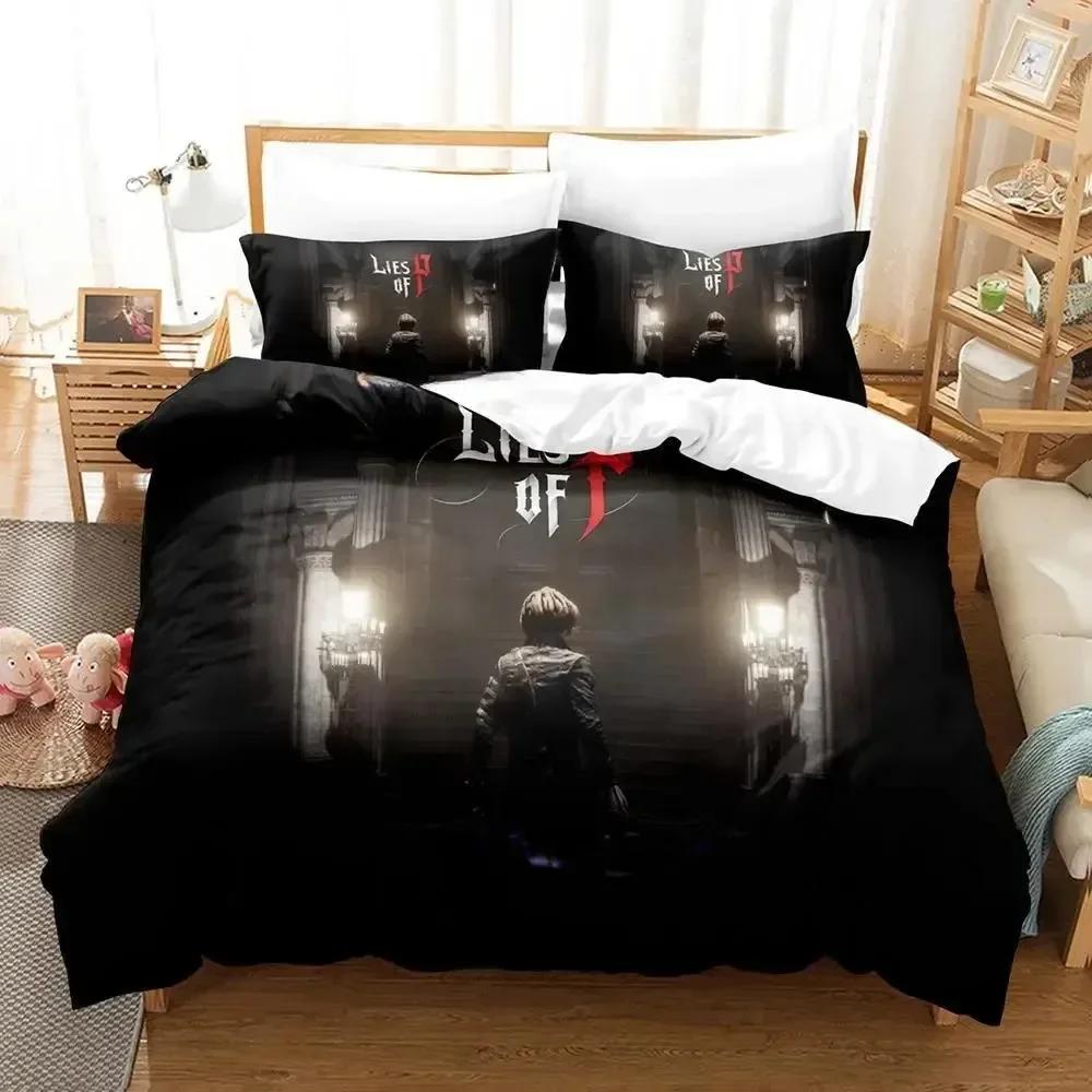 3D Anime Bed Sheet Set Game Lies Of P Printed Duvet Cover Pillowcase Bedding Set Linen Sheet Quilt Cover Full Queen King Size