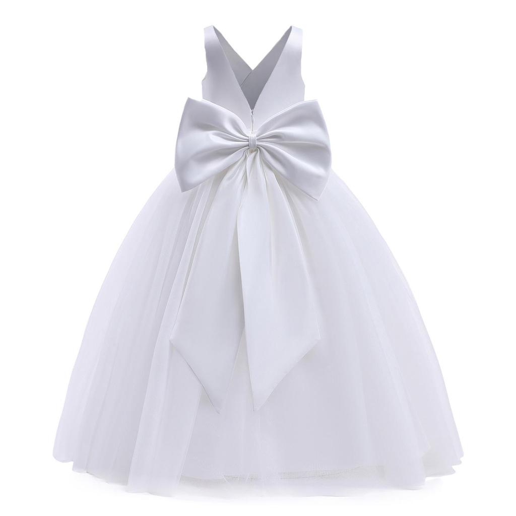 European & American Style Girls' Puffy Satin Mesh Sleeveless Gown for Weddings, Birthdays, & Performances - 2022 Collection